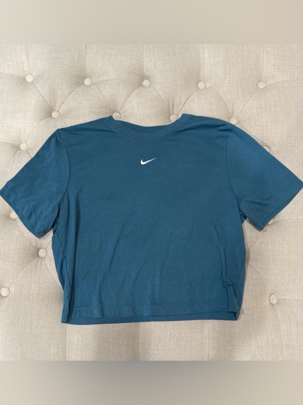 Nike Teal Cropped Tee with White Swoosh
